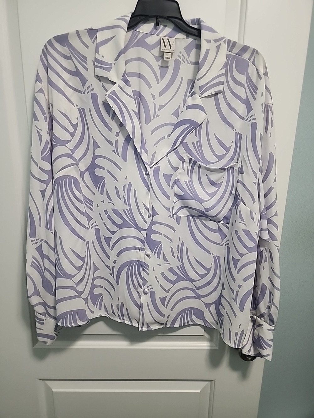 Worthington Lavender & White Swirl Button-Down Blouse